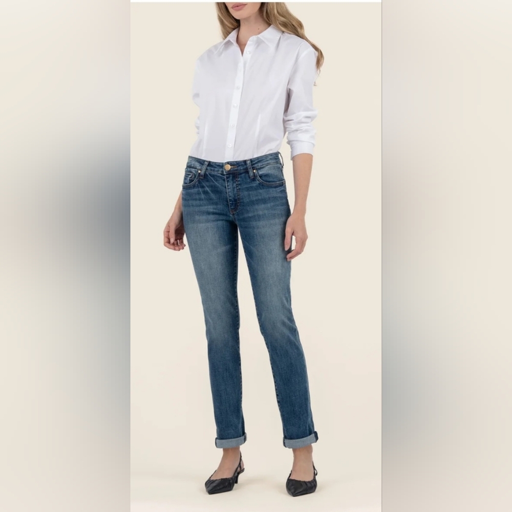 Kut from the Kloth Blue Catherine Boyfriend Straight Leg Jeans. Sz 10 Stove Pipe